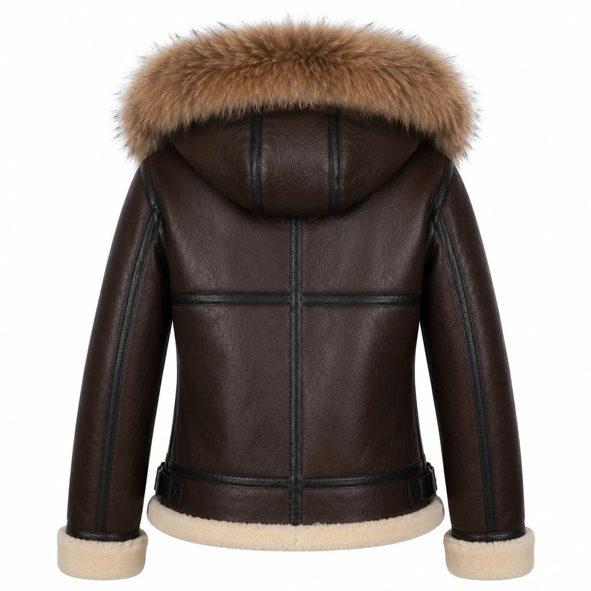 Women's Black Sheepskin Leather Hooded Coat