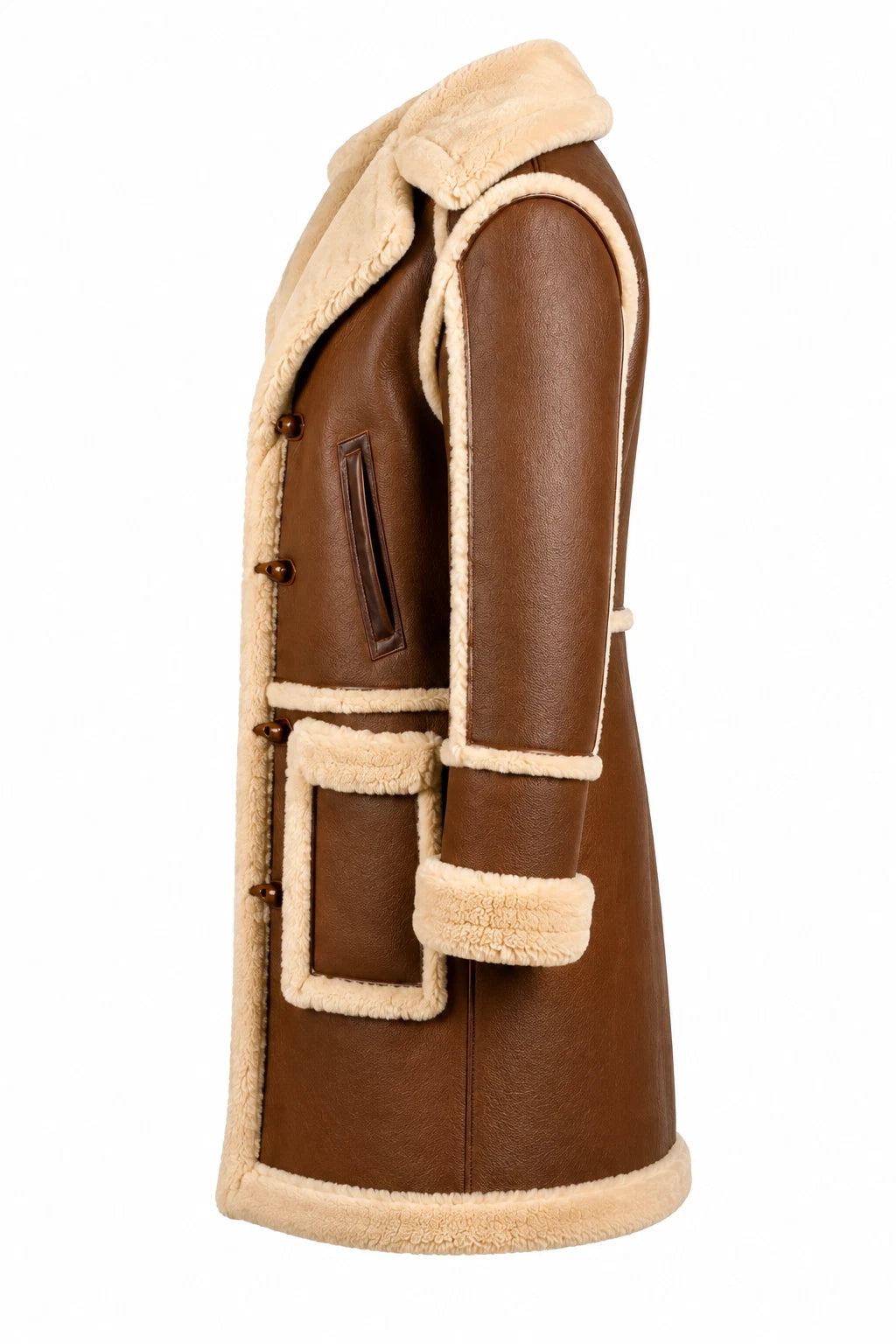 Men's Brown Sheepskin Long Trench Coat