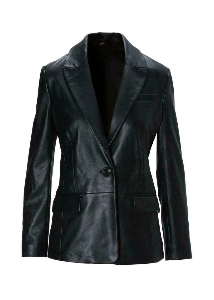 Women's Black Real Lambskin Leather Blazer Handmade Classic Stylish Coat