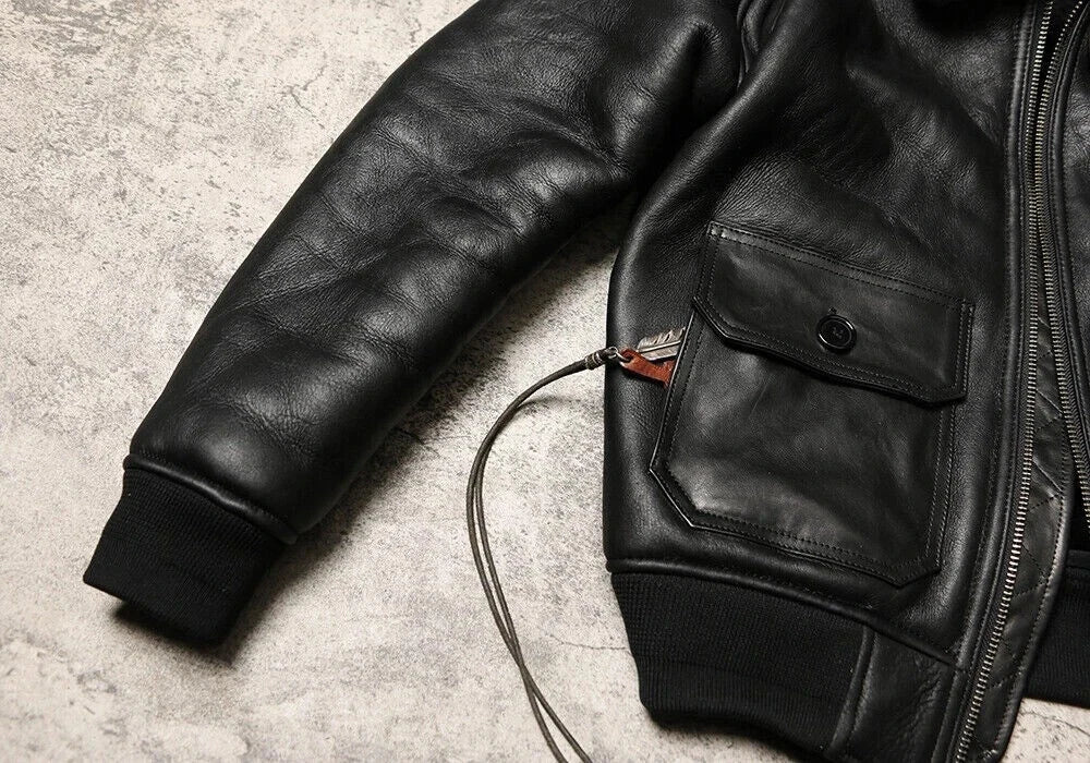 Men's Black Leather Bomber Jacket, Fur Collar