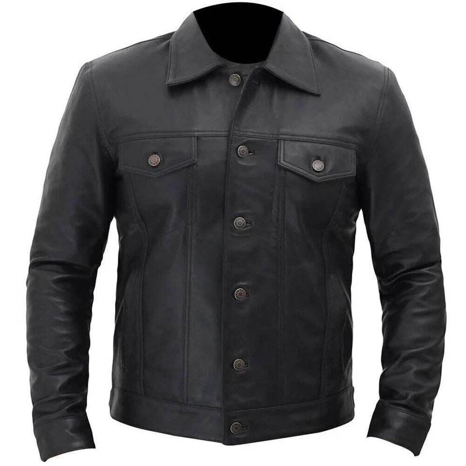 Men's Black Sheepskin Handmade Biker Jacket