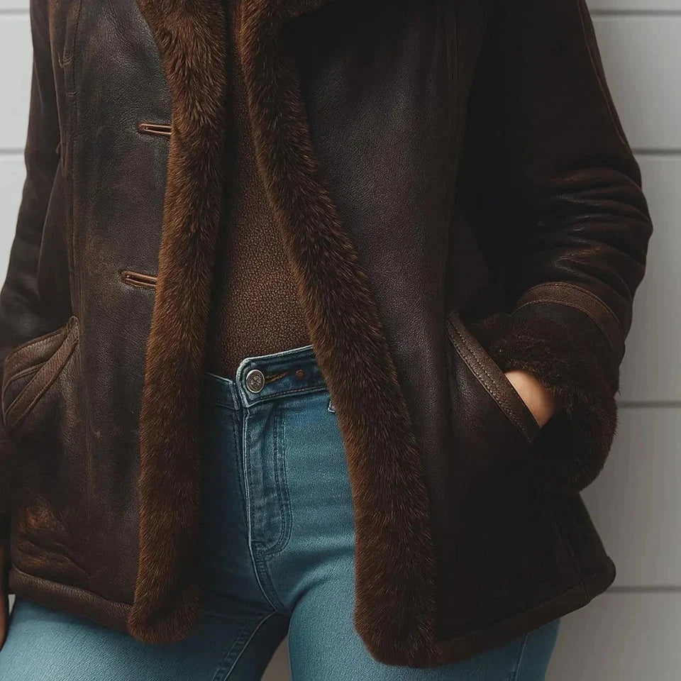 Women's Dark Brown Sheepskin Leather Jacket