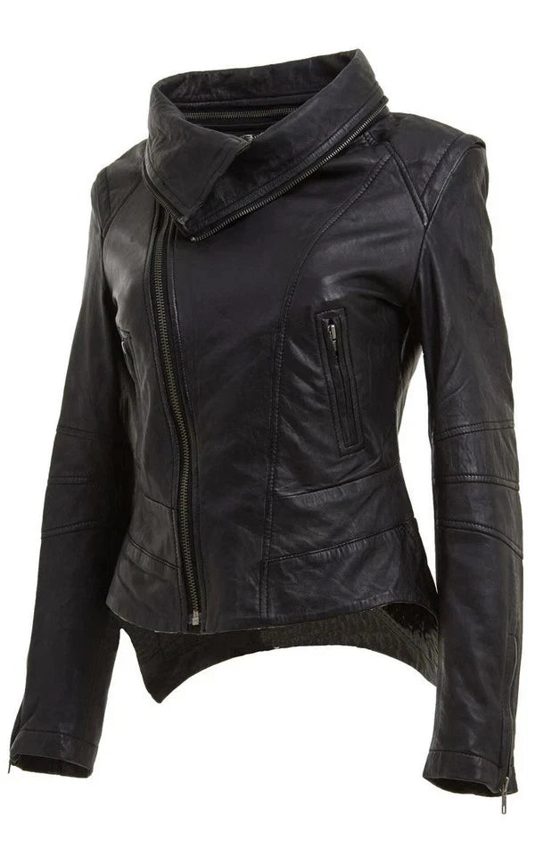 Women's Black Lambskin Leather Slim Fit Biker Jacket
