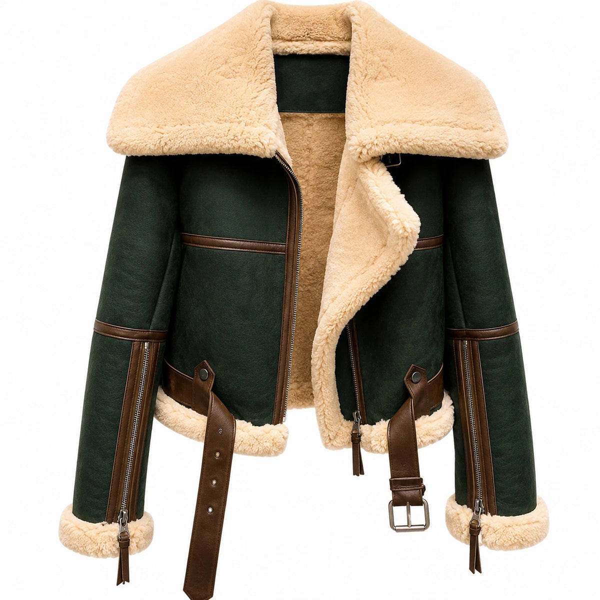 Women's Green Lambskin Bomber Jacket