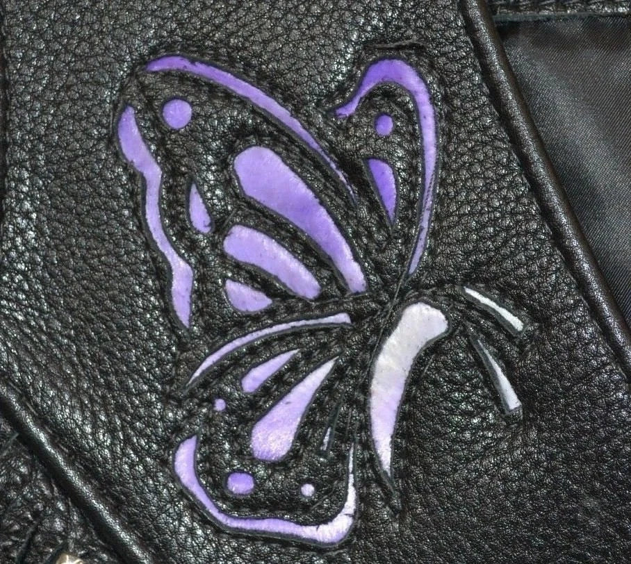 Women's Black Genuine Leather Vest Fringe Biker Motorcycle Butterfly Waistcoat