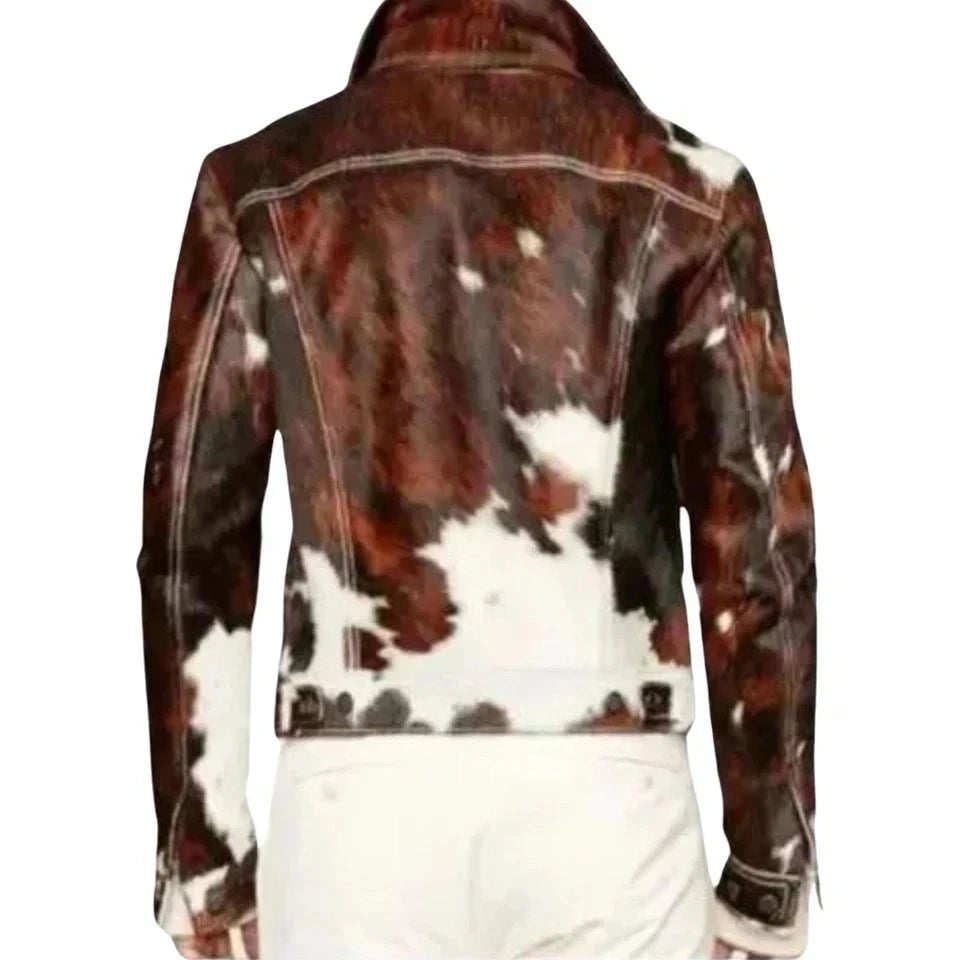 Men's Brown & White Cowhide Trucker Jacket