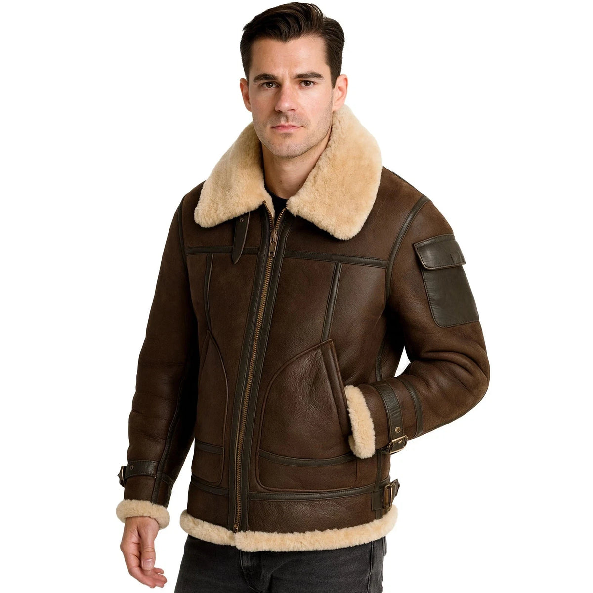 Men's Brown Leather B3 Bomber Jacket