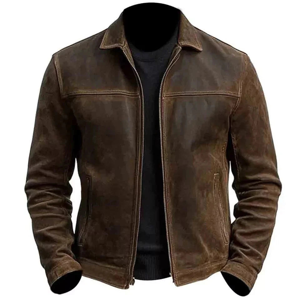 Men's Brown Distressed Café Racer Leather Jacket
