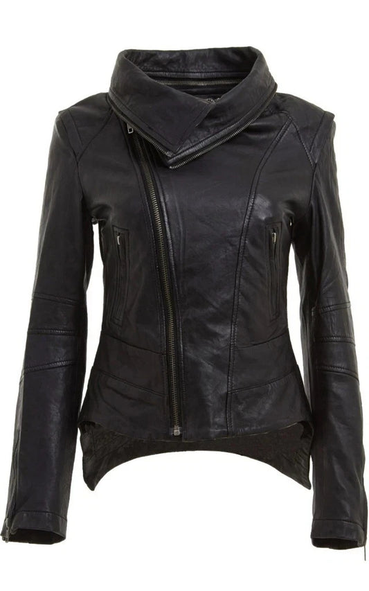Women's Black Lambskin Leather Slim Fit Biker Jacket