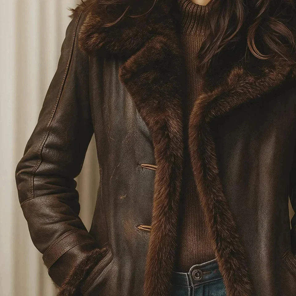 Women's Dark Brown Sheepskin Leather Jacket
