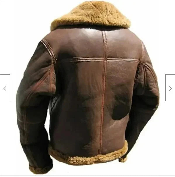 Men's Brown Sheepskin Bomber Jacket, Fur Collar