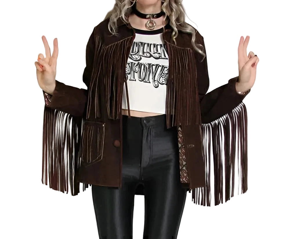 Women's Brown Suede Western Fringe Jacket