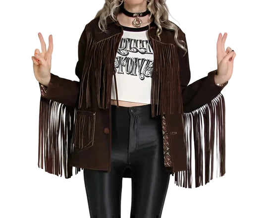 Women's Brown Suede Western Fringe Jacket