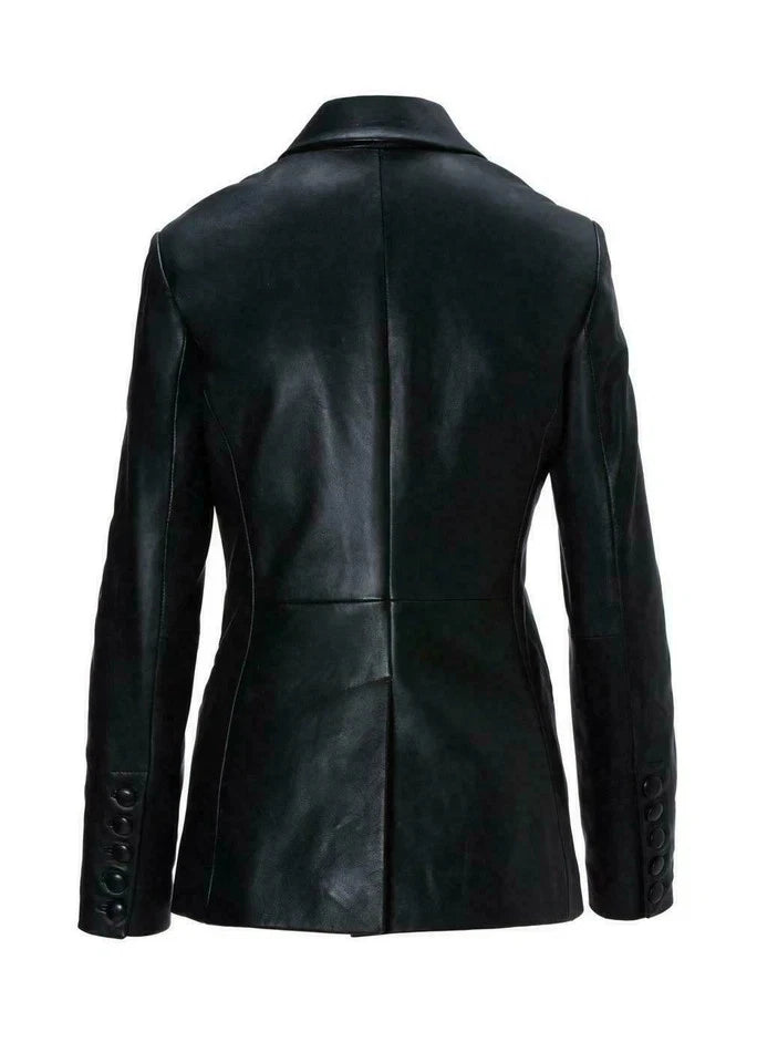 Women's Black Real Lambskin Leather Blazer Handmade Classic Stylish Coat