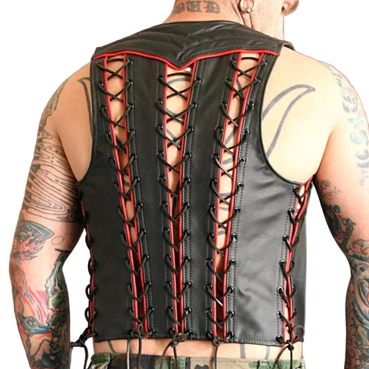 Men's Real Sheepskin Leather Handmade Bartender Vest Classic Stylish Outfit