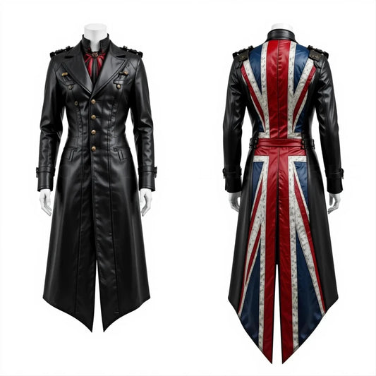 Men's Handmade Leather Union Jack Trench Coat
