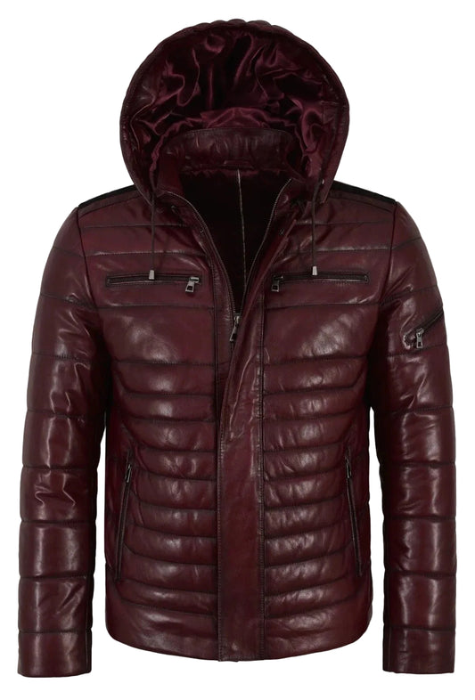 Men's Puffer Genuine Lambskin Leather Handmade Jacket Flight Coat