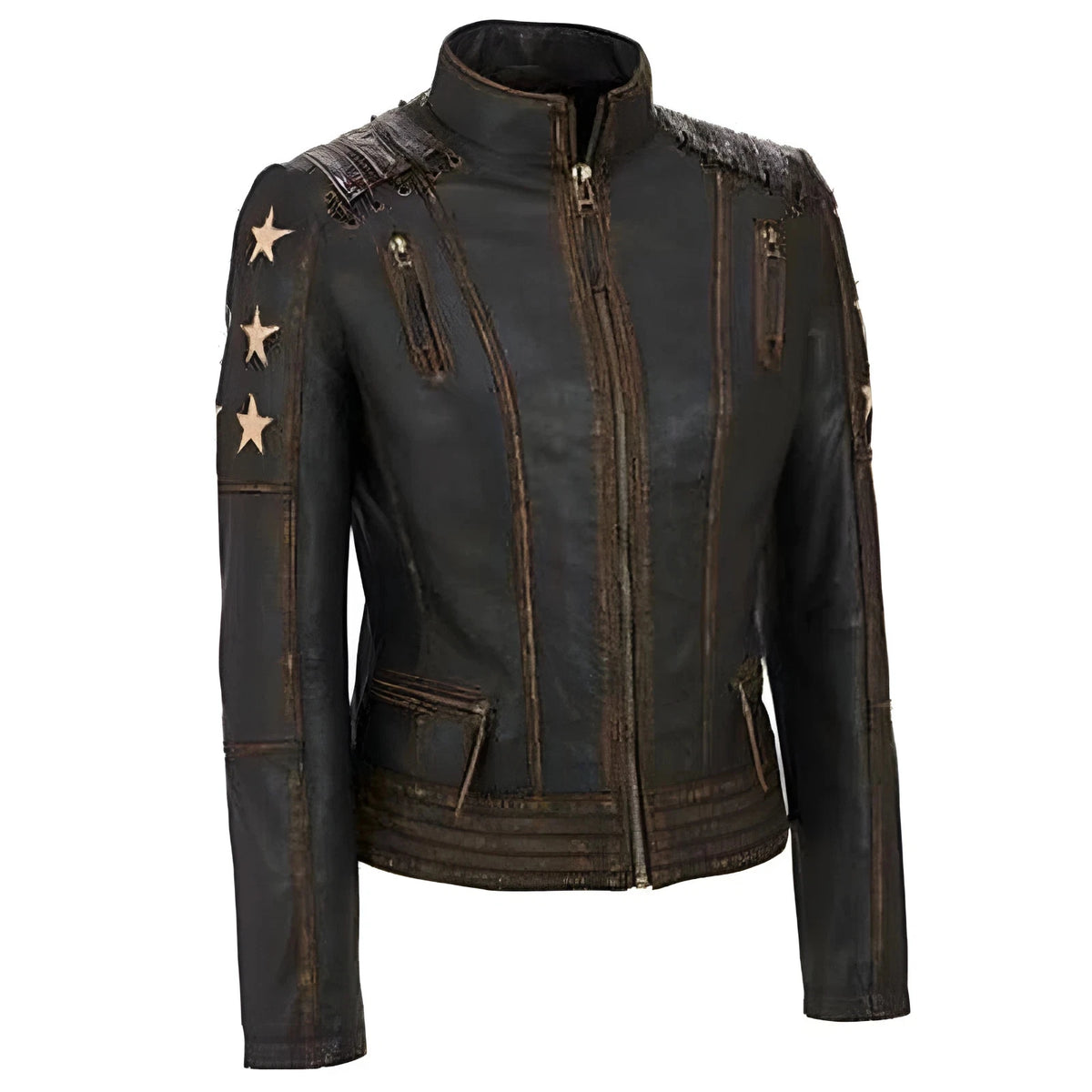 Women's Brown Distressed Café Racer Leather Jacket