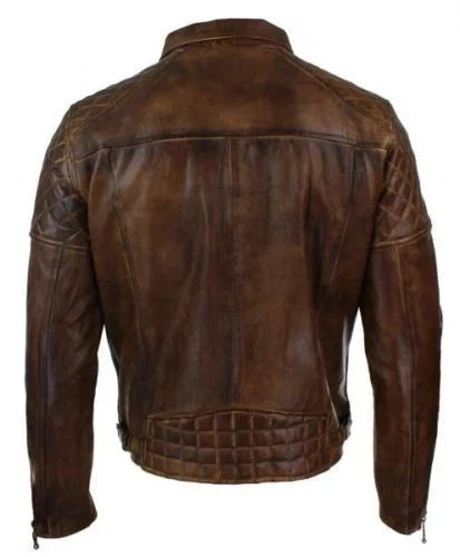 Men's Brown Distressed Leather Biker Jacket
