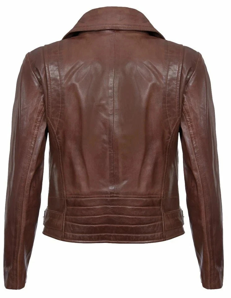 Women's Brown Lambskin Leather Biker Jacket