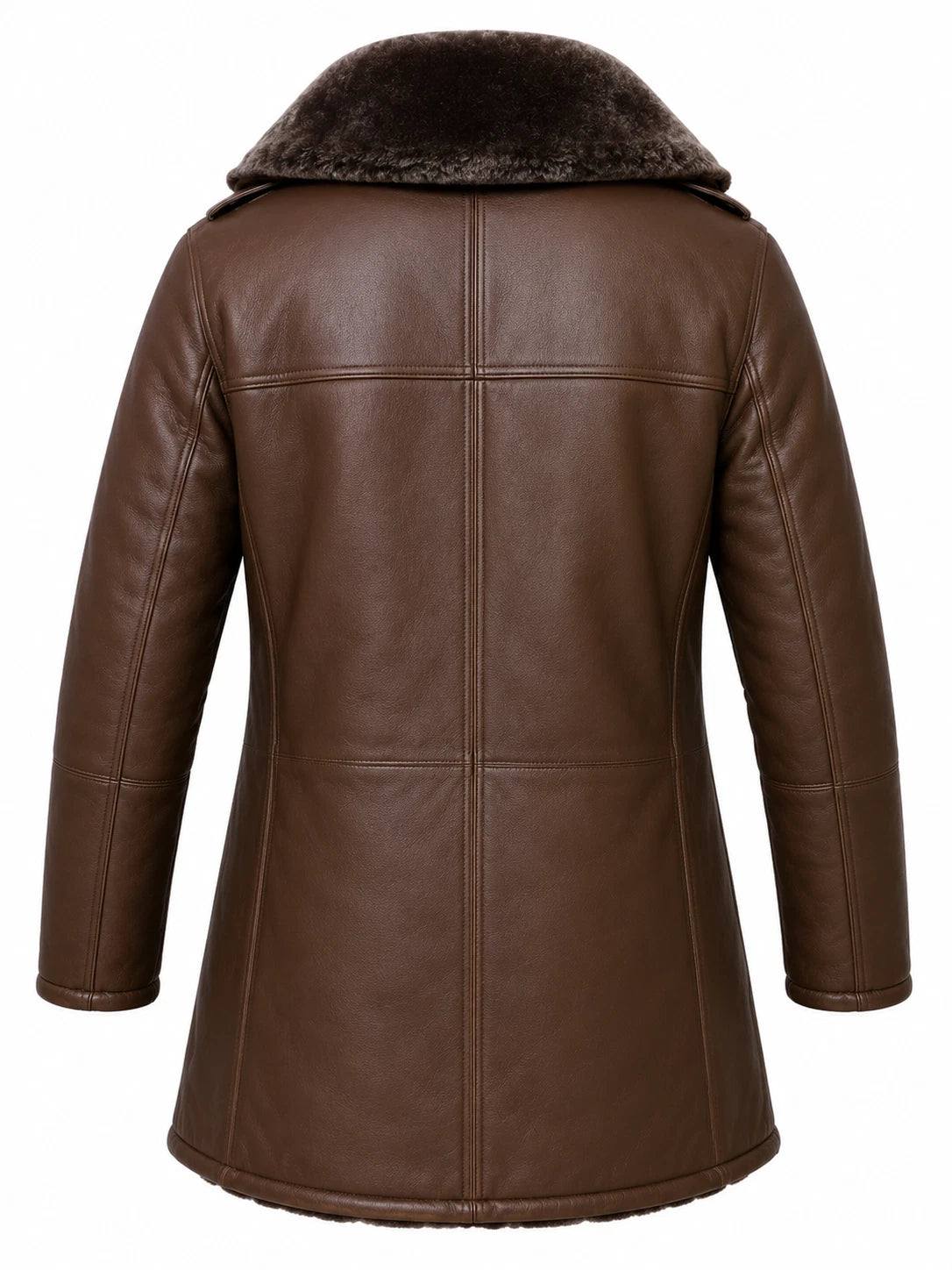 Men's Brown Sheepskin Leather Long Coat