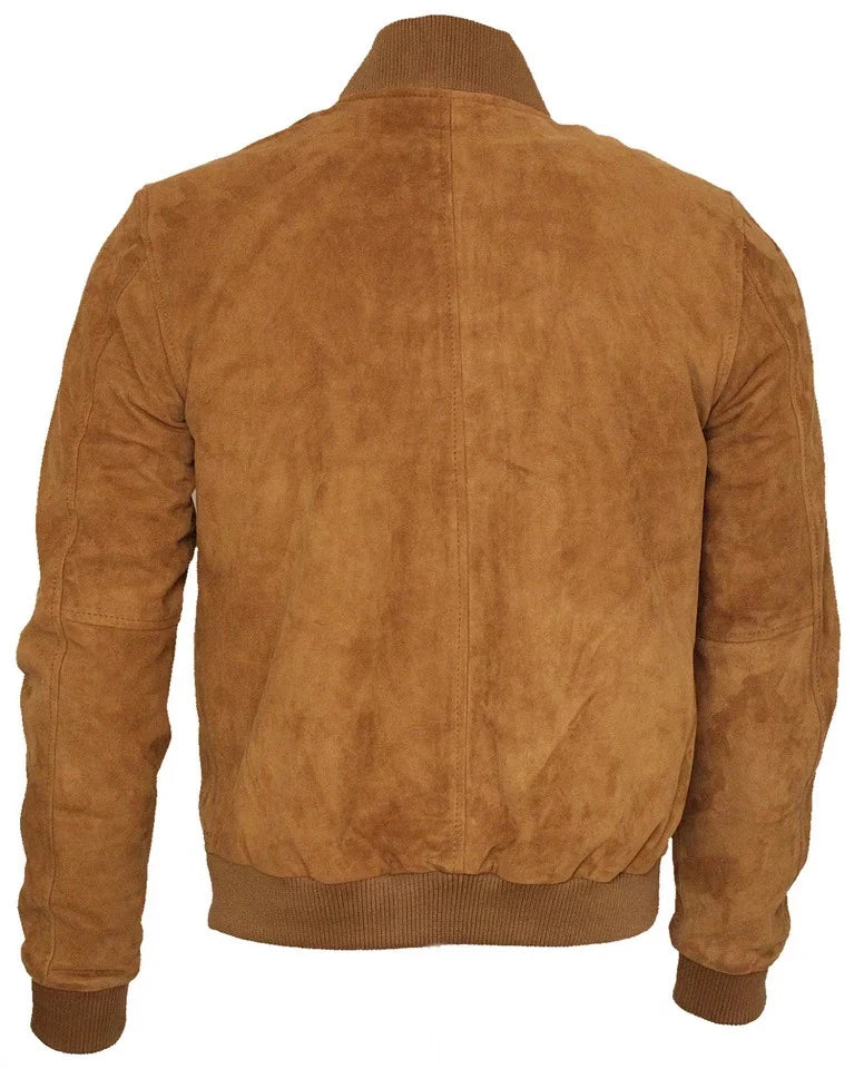 Men's Tan Goat Suede Varsity Bomber Jacket