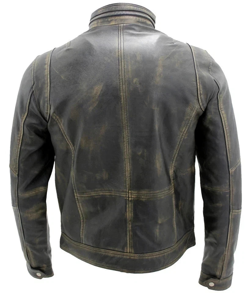 Men's Black Distressed Leather Biker Jacket