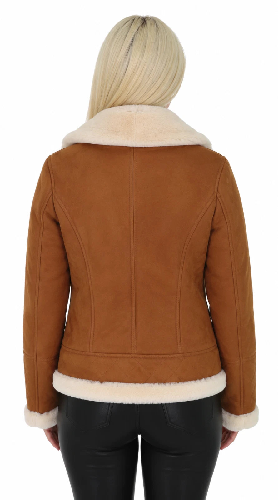 Women's Tan Brown Leather Jacket, Oversized Collar