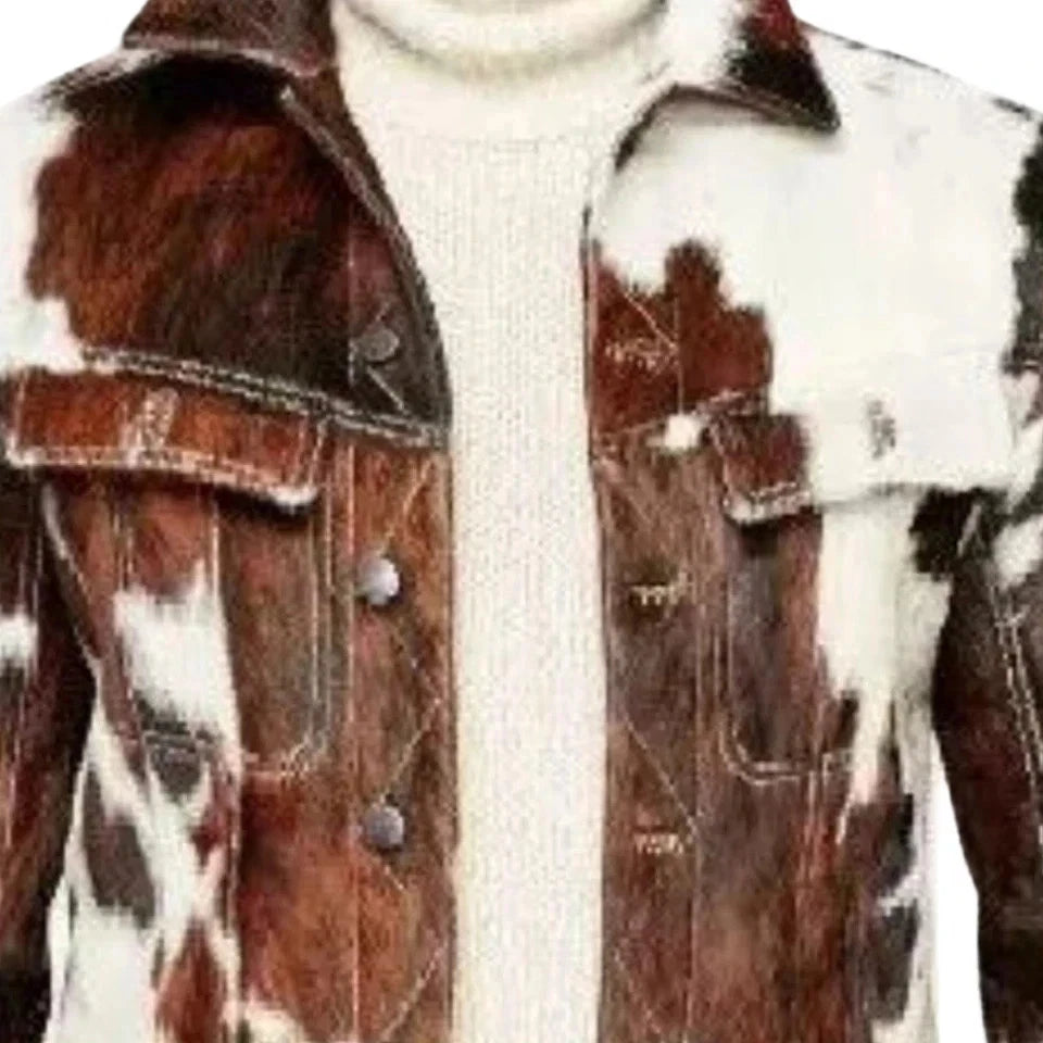 Men's Brown & White Cowhide Trucker Jacket