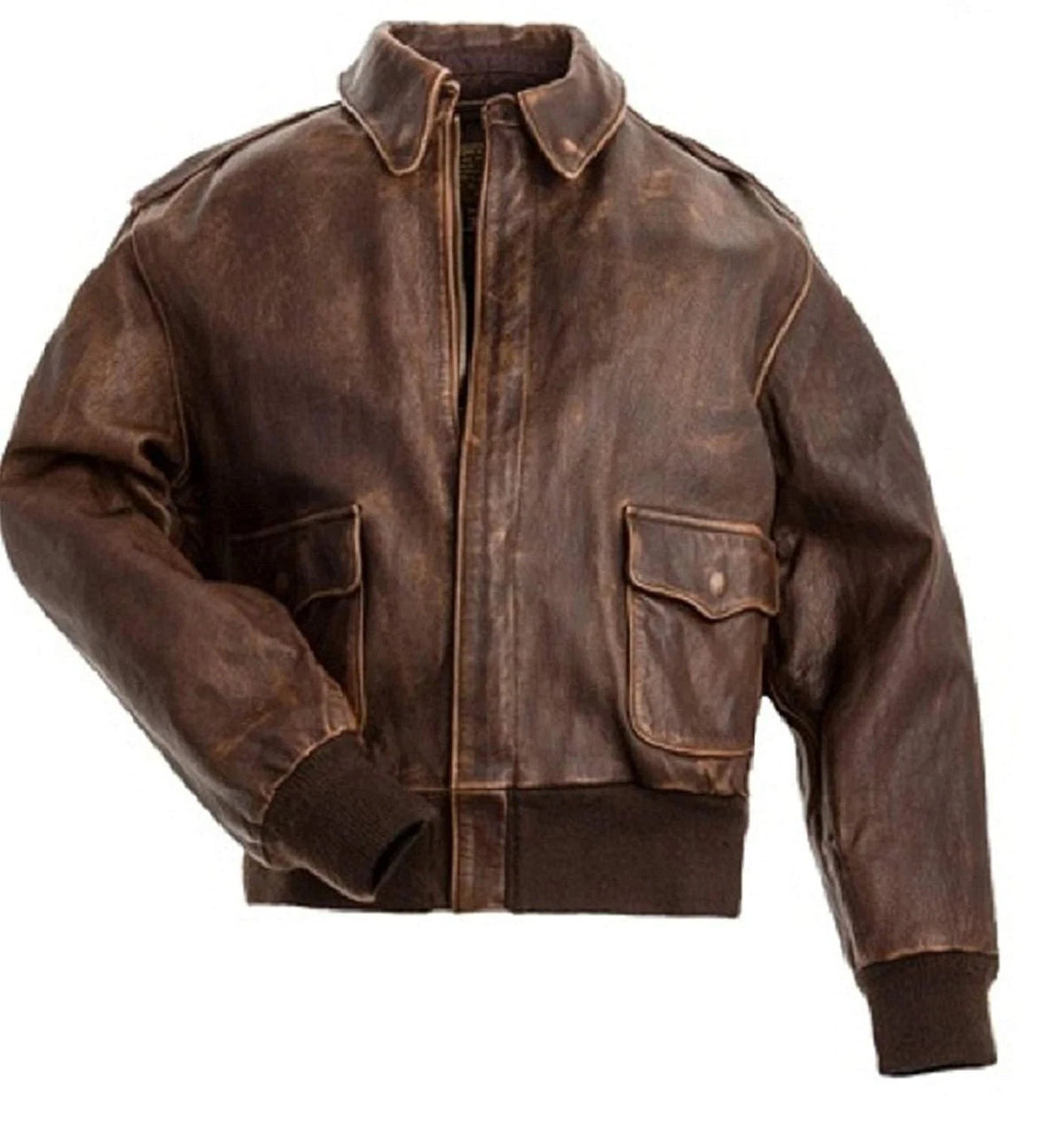 Men's Distressed Brown Leather A2 Bomber Jacket