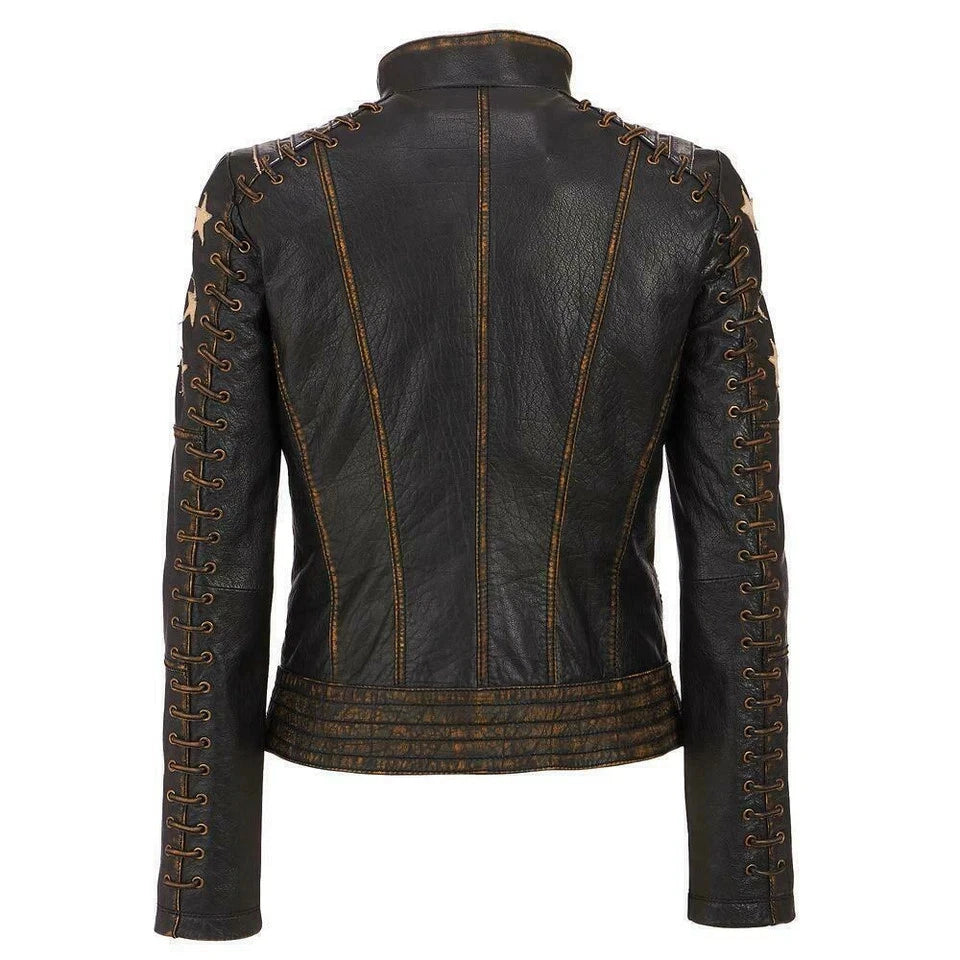 Women's Brown Distressed Café Racer Leather Jacket
