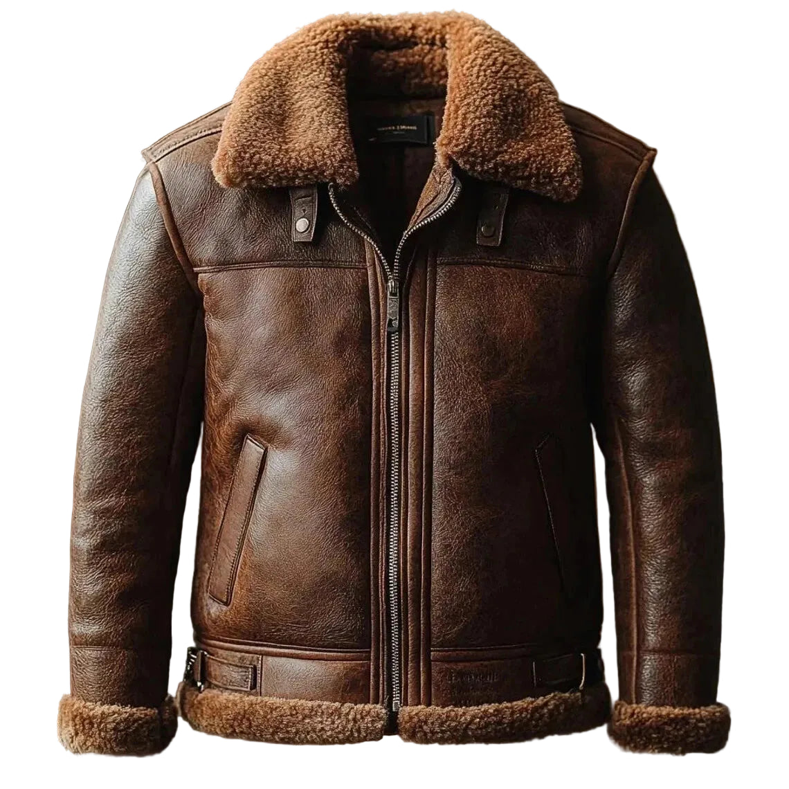 Men's Brown Distressed Leather Bomber Jacket