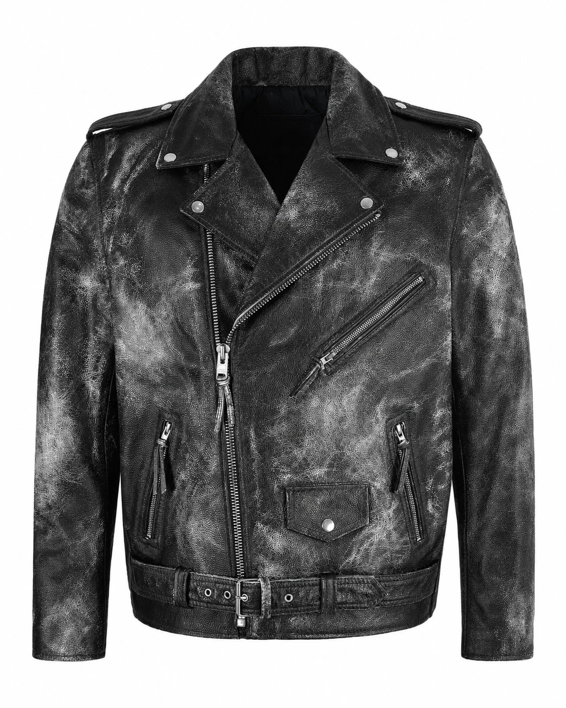 Men's Distressed Sheepskin Leather Biker Jacket
