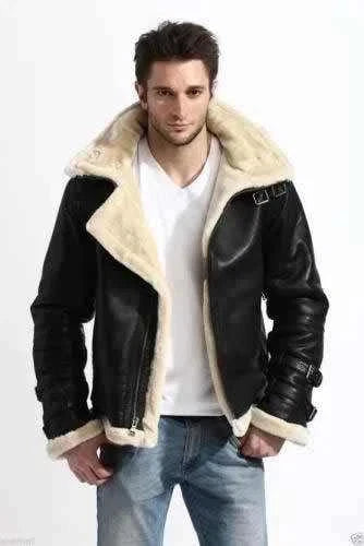 Men's Black Leather B3 Bomber Jacket