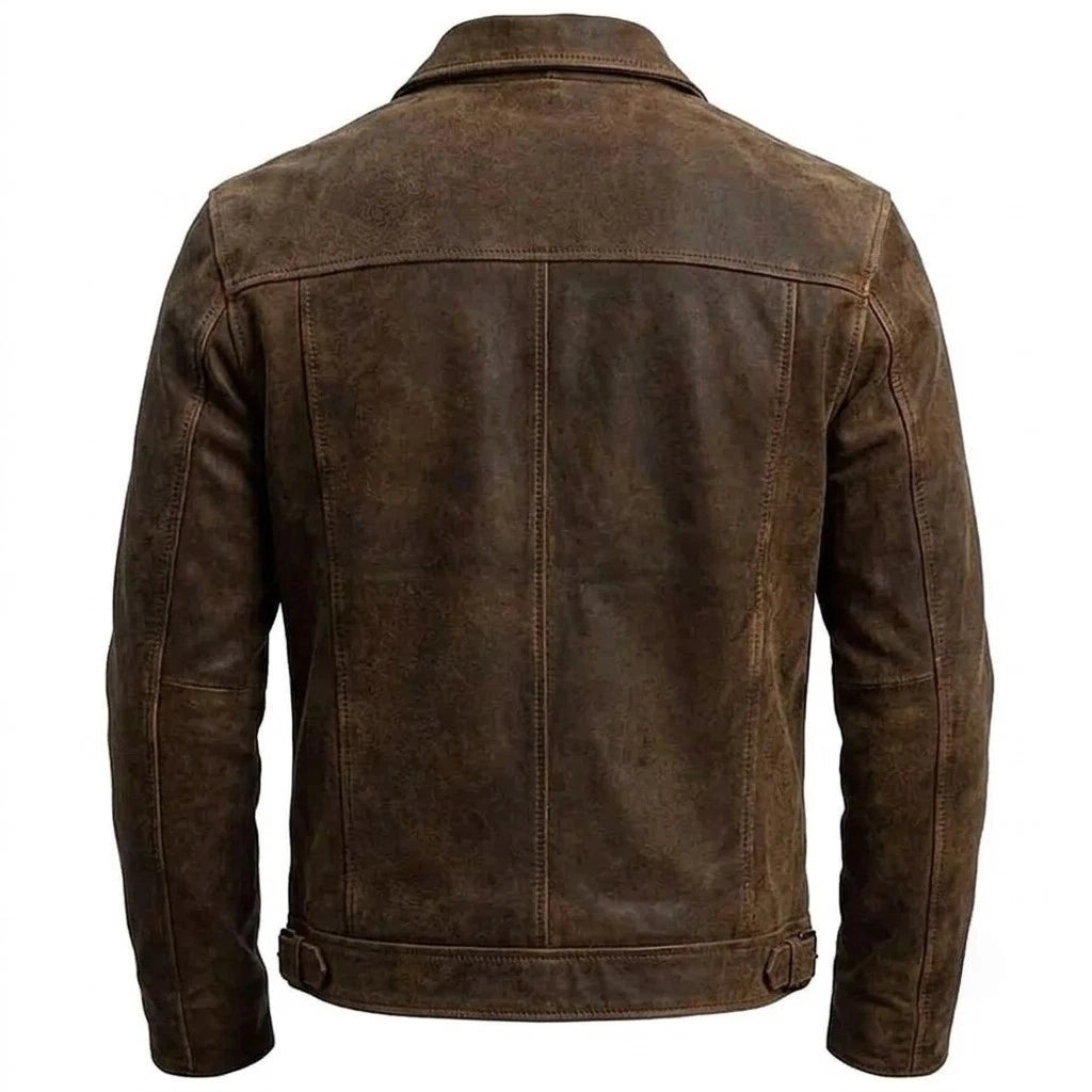 Men's Brown Distressed Café Racer Leather Jacket