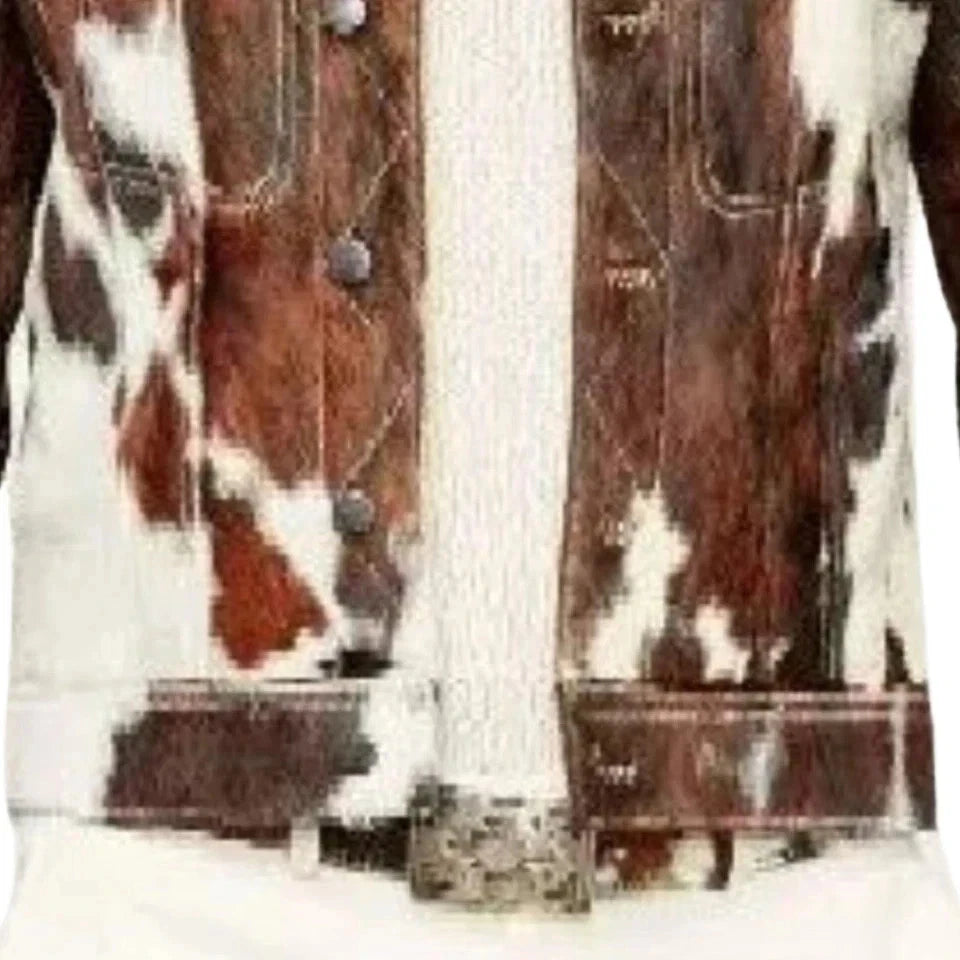 Men's Brown & White Cowhide Trucker Jacket