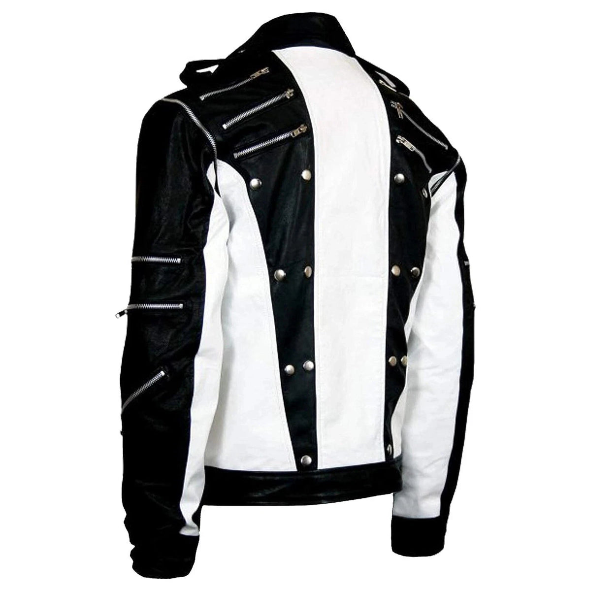 Men's Black White Leather Biker Jacket