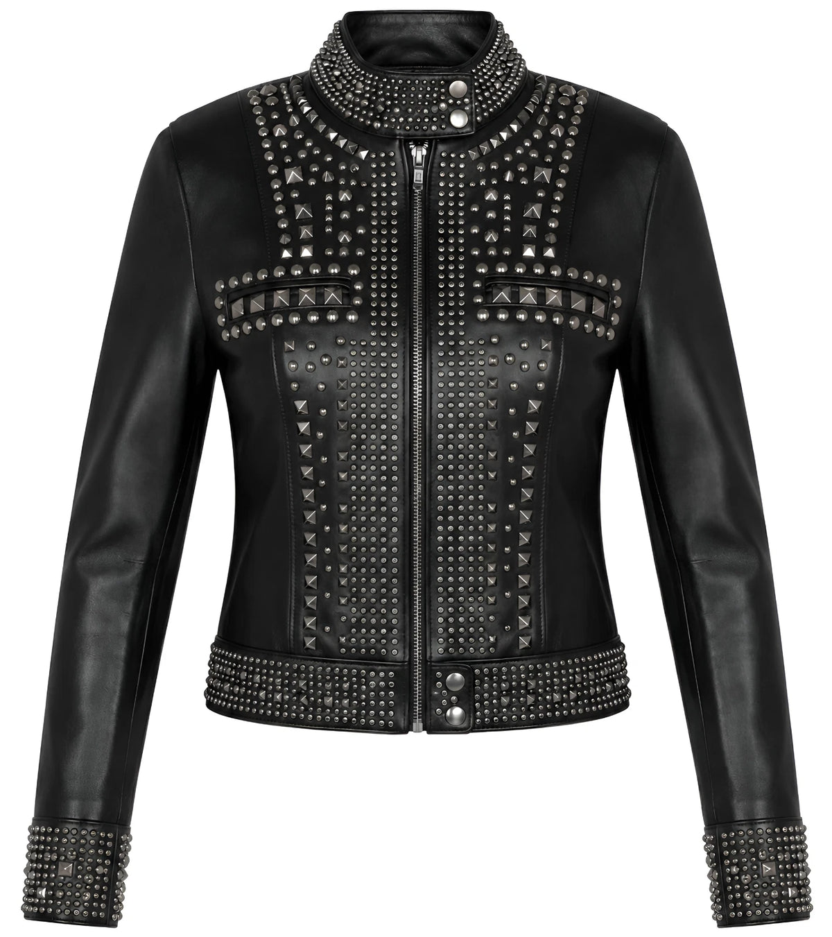 Women's Black Studded Leather Moto Jacket