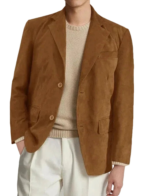 Men's Caramel Brown Lambskin Suede Blazer