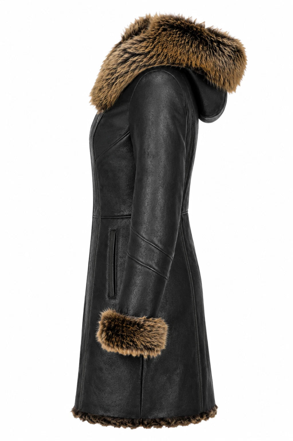 Women's Black Genuine Sheepskin Leather Handmade Winter Long Coat Classic Jacket