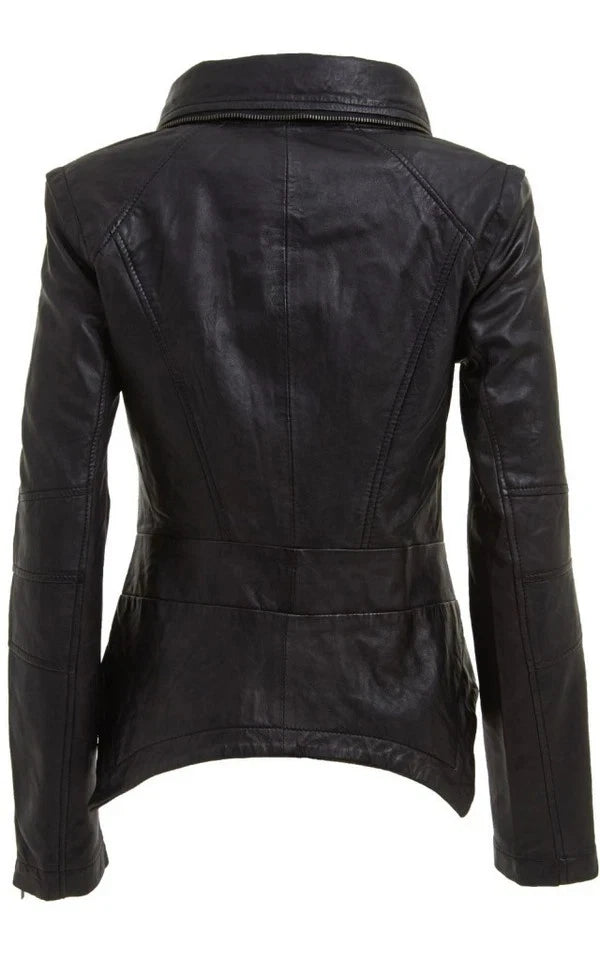 Women's Black Lambskin Leather Slim Fit Biker Jacket