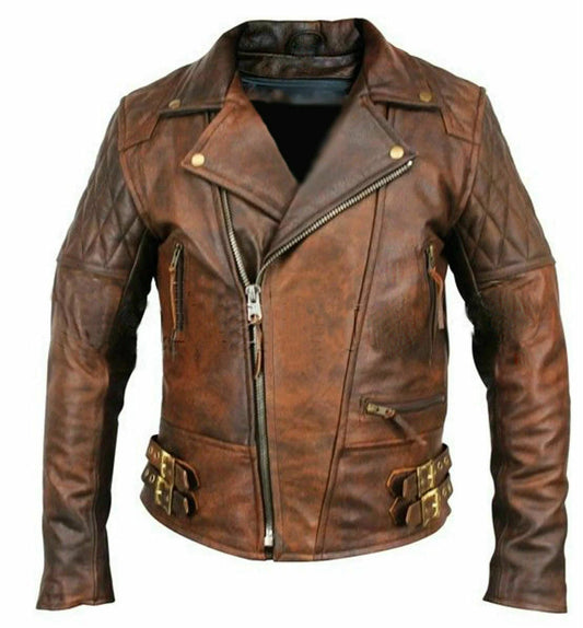 Men's Brown Distressed Cafe Racer Jacket
