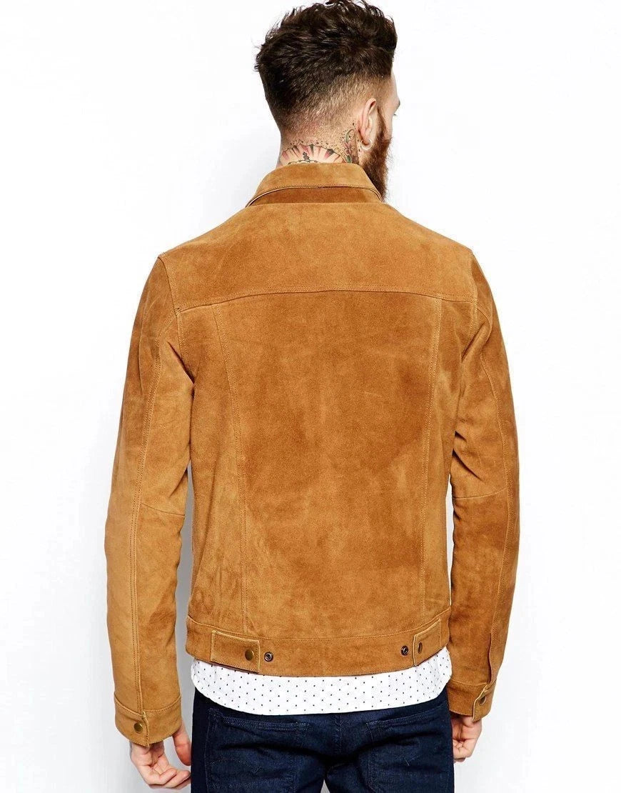 Men's Brown Suede Slim-Fit Biker Jacket
