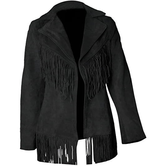 Women's Black Fringe Leather Western Jacket