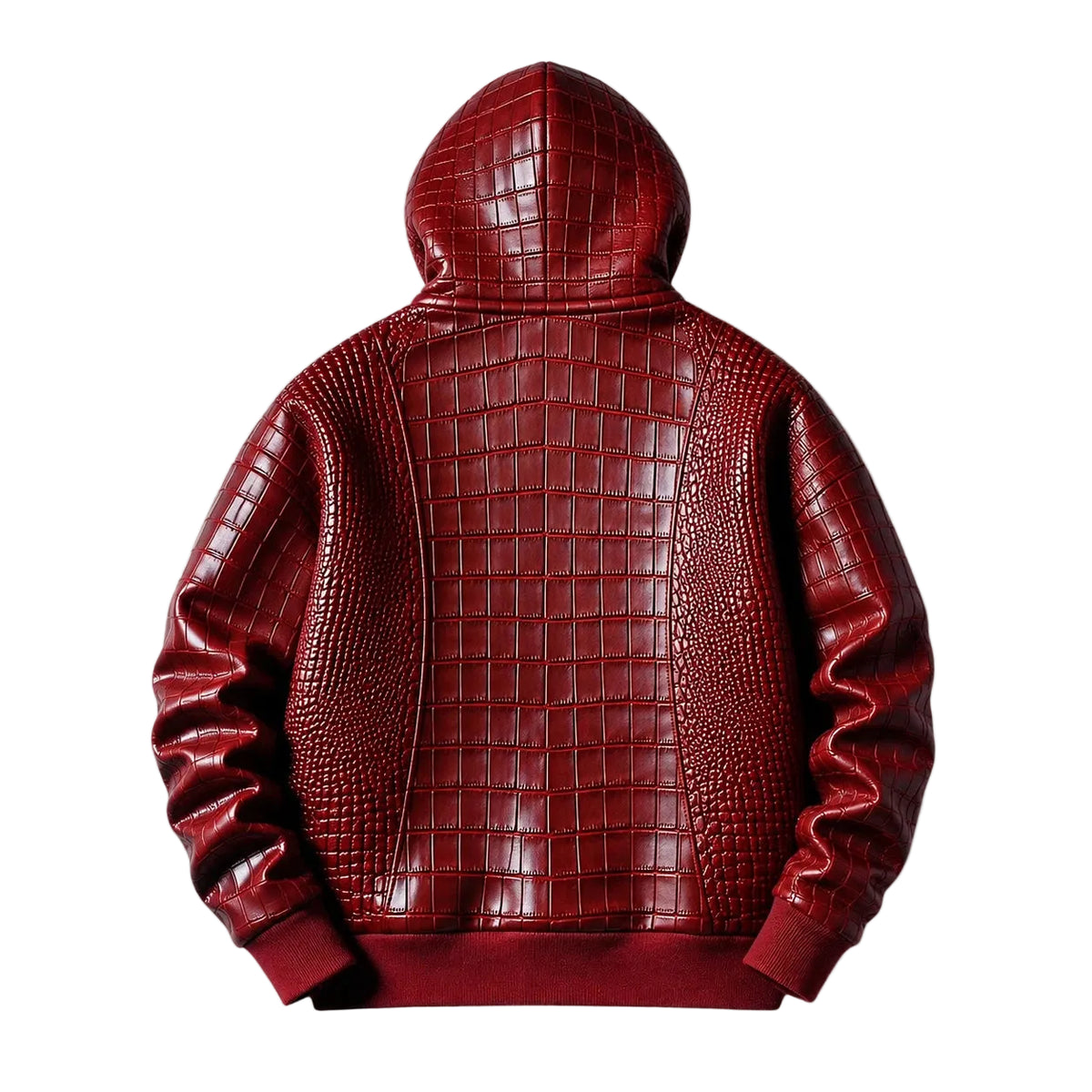 Men's Red Crocodile-Embossed Lambskin Hooded Jacket