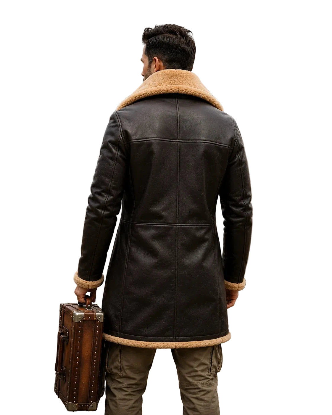 Men's Brown Sheepskin RAF B3 Trench Coat