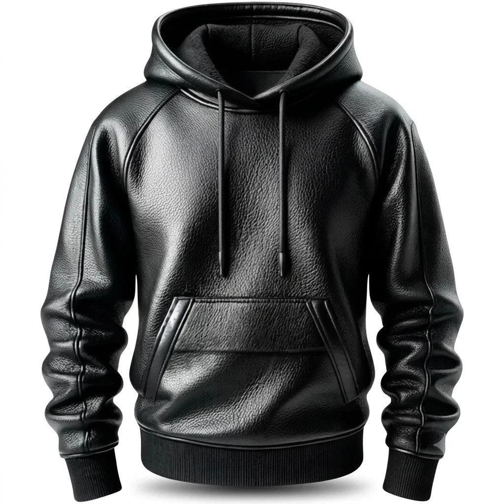 Men's Black Sheepskin Leather Hooded Biker Jacket