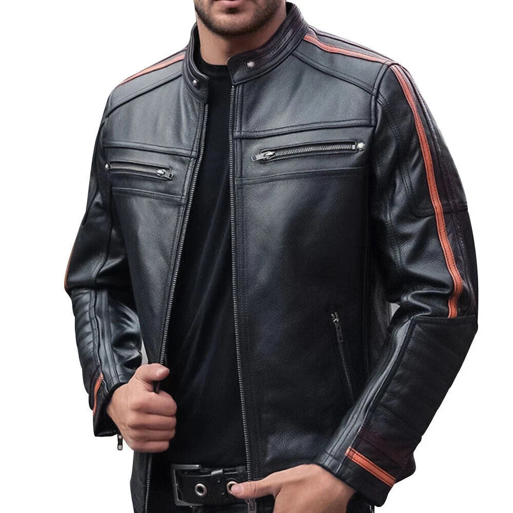Men's Black Motorbike-Style Leather Flight Jacket