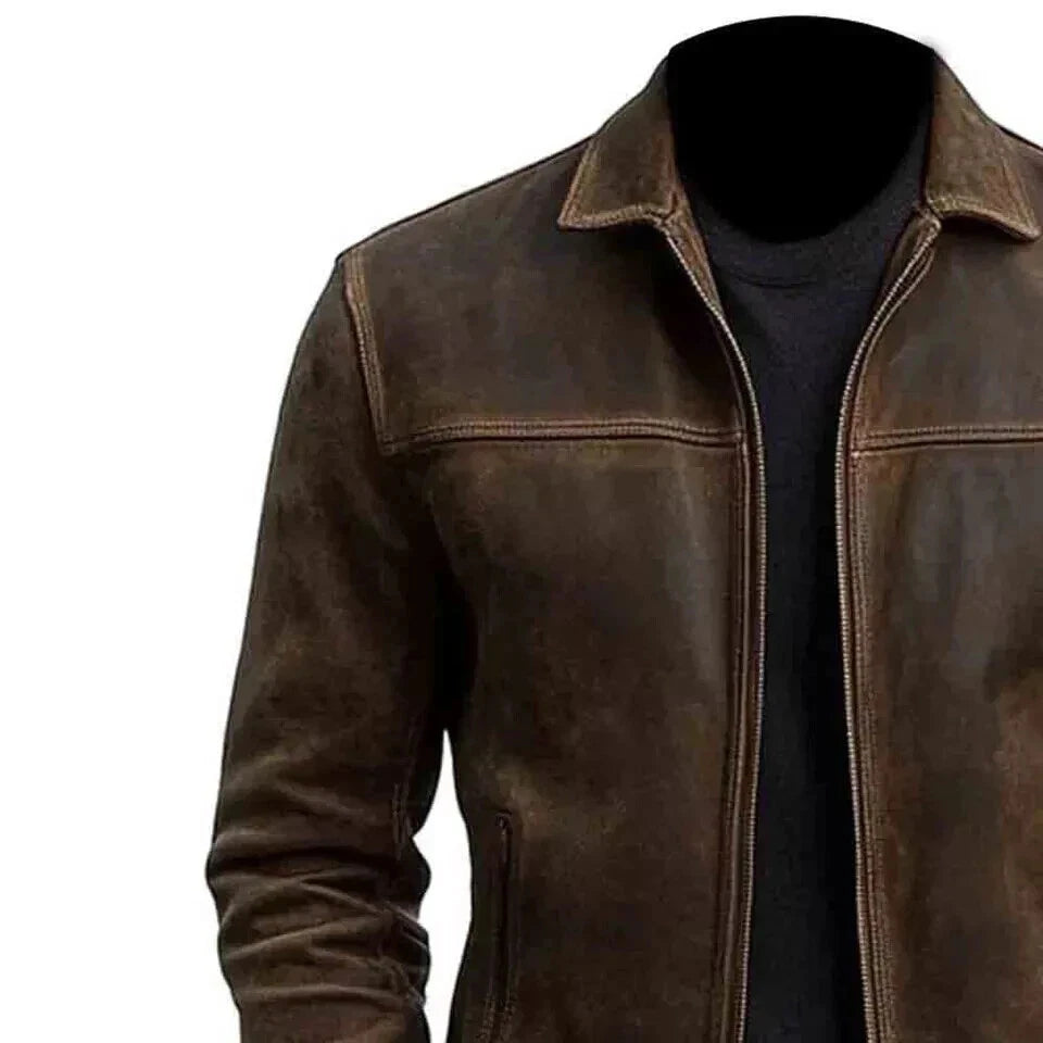Men's Brown Distressed Café Racer Leather Jacket