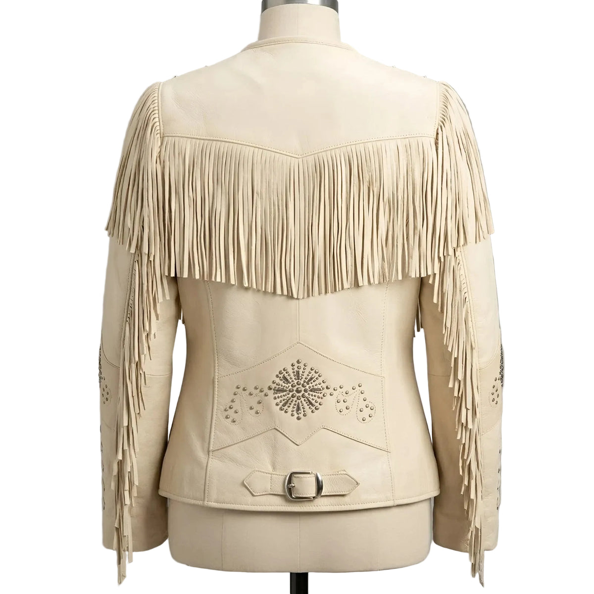Women's Off-White Genuine Lambskin Leather Jacket Cowgirl Native Coat